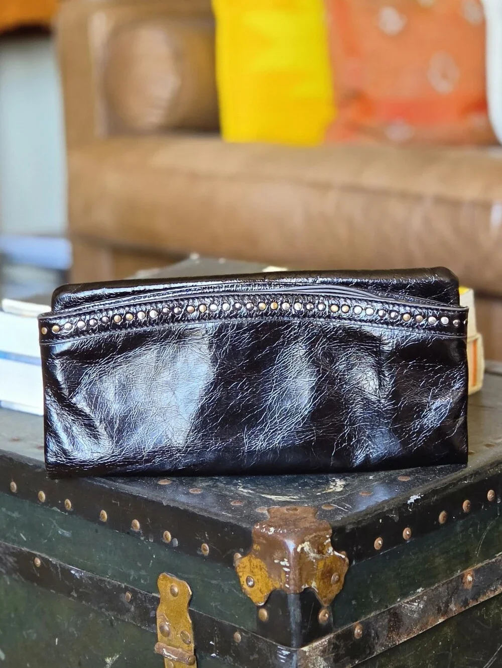 HOBO Zeal Black Leather Foldover Clutch